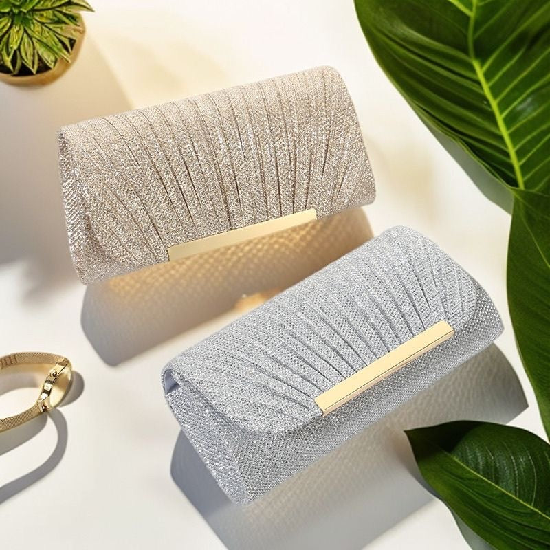 Aiké Lumière Pleated Glitter Envelope Clutch