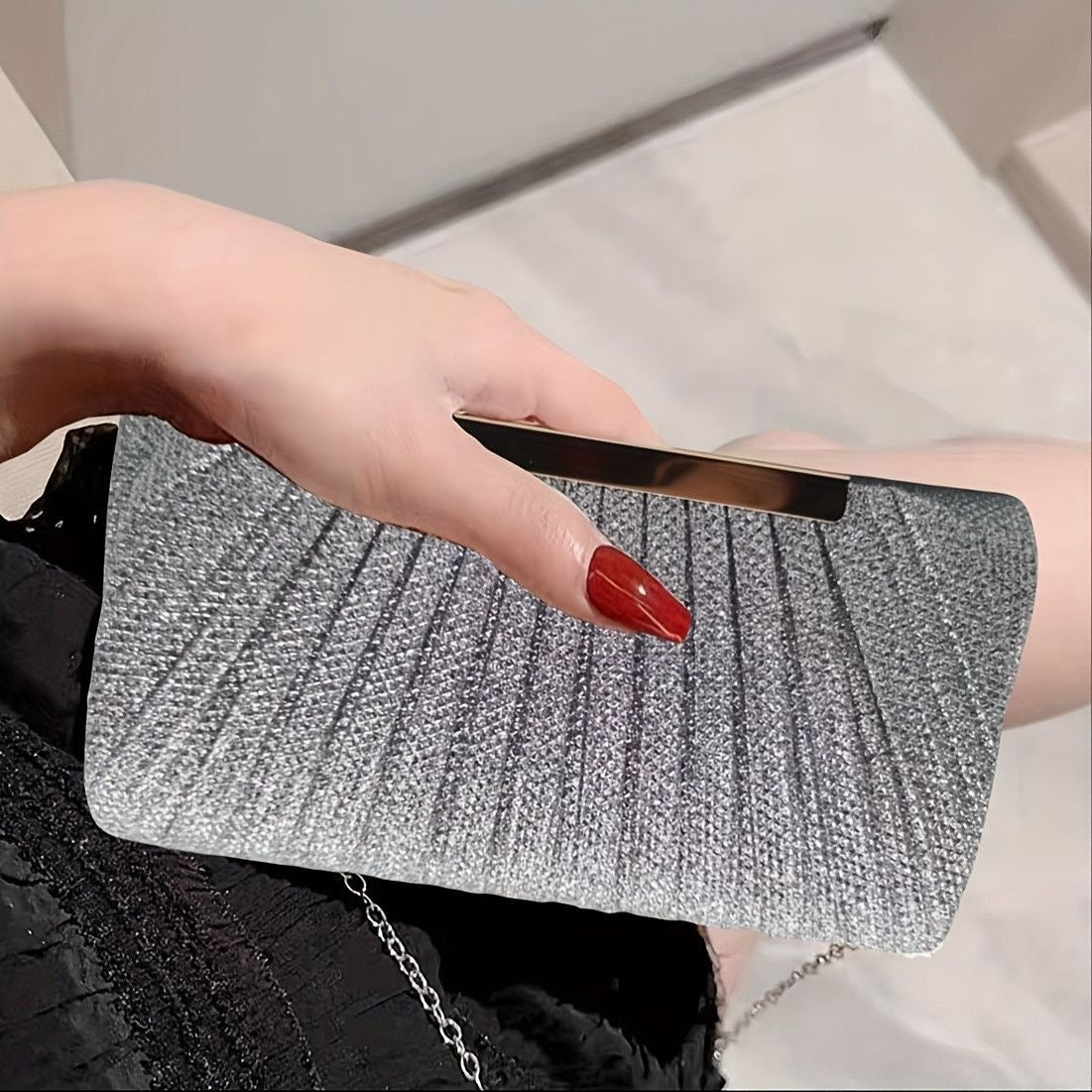 Aiké Lumière Pleated Glitter Envelope Clutch