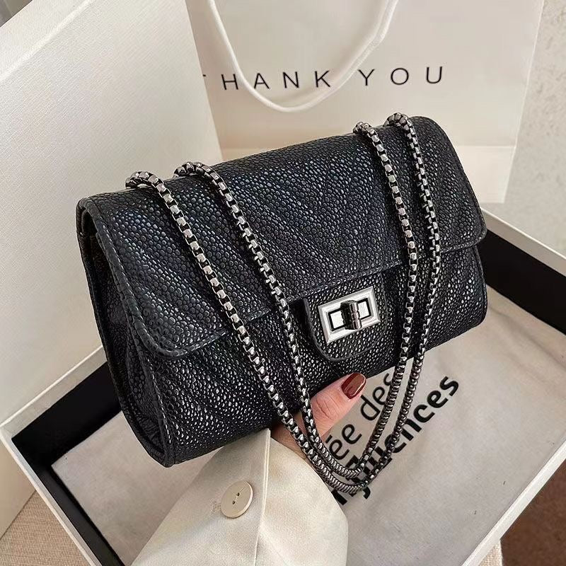 Obsidian Textured Chain Flap Bag